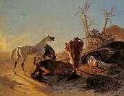 unknow artist Rastendes Beduinenpaar mit Araberpferden Germany oil painting artist